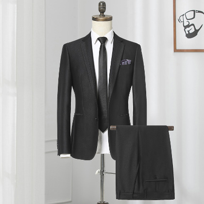 【S~6XL】シングルブレスト折り襟長袖スーツジャケット+無地パンツセット