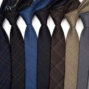 千鸟格西装领带纯色咖色灰色7cm休闲复古百搭上班格子女男士领带