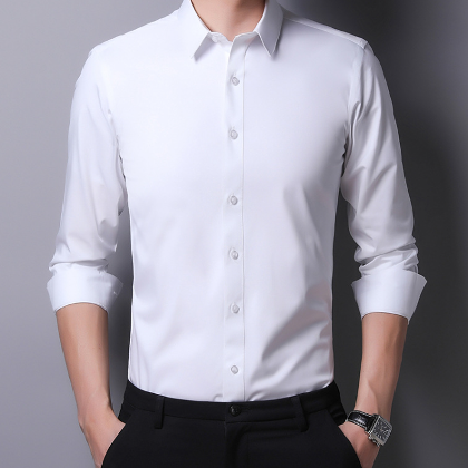 【S-5XL】8色展開折り襟長袖シングルブレストフォーマルウェアメンズシャツ