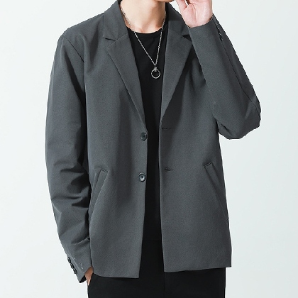 【S-4XL】無地シングルブレスト折り襟長袖スーツジャケット
