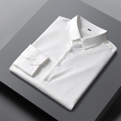 【S-4XL】フォーマル感無地折り襟シングルブレスト長袖メンズシャツ