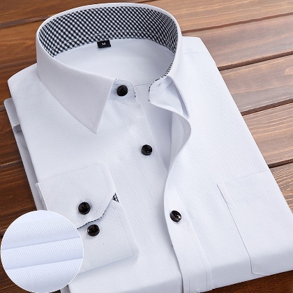 【M-7XL】多色展開ビジネス折り襟シングルブレスト長袖無地シャツ