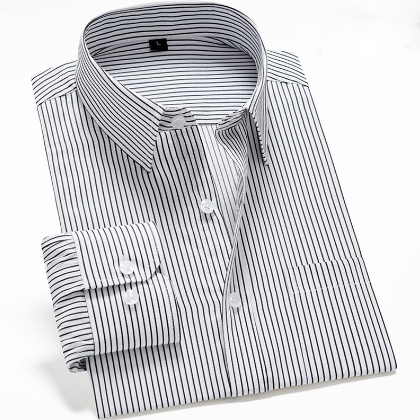 フォーマル感シンプルストライプ柄シングルブレスト長袖シャツ