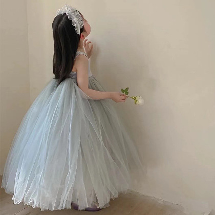 【100-150】プリンセス風ノースリーブAラインロング女の子キッズドレス