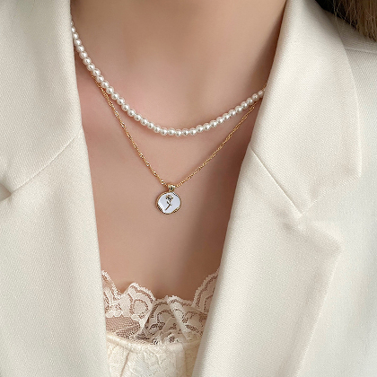おしゃれな典雅スウィート真珠花模様ネックレス2点セット