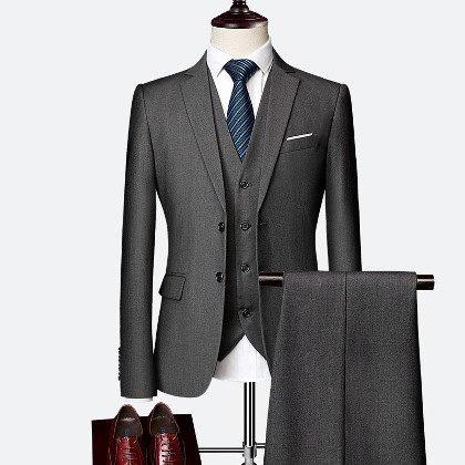 【M-6XL】無地シングルブレスト折り襟長袖スーツジャケット+パンツセット