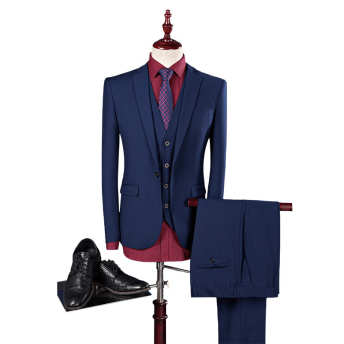 【S-6XL】折り襟長袖スーツジャケット+Vネックシングルブレストベスト+無地スラックススーツセット