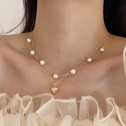 甘い雰囲気真珠ハート形ネックレス