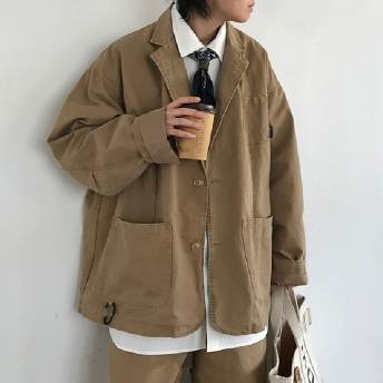 【M-2XL】カジュアル折り襟シングルブレスト長袖無地スーツジャケット
