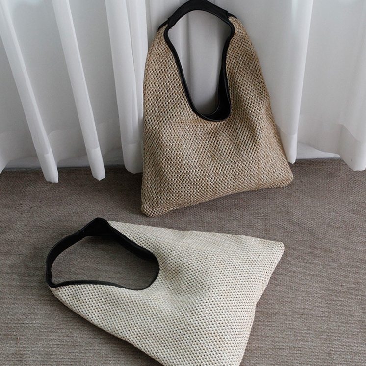耐久性が高い絞り編みシンプルオープン配色ショルダーバッグ