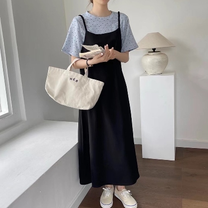 韓国風ファッション 無地 通気性良い シンプル ジャンパースカート