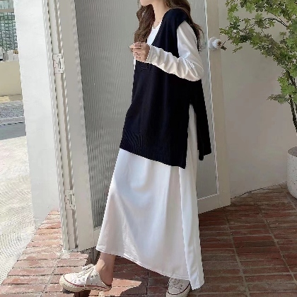 3カラー2点セットシンプル韓国風ファッション ワンピースセット
