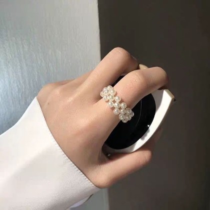 シンプル韓国系ビーズ飾り弾力あり指輪