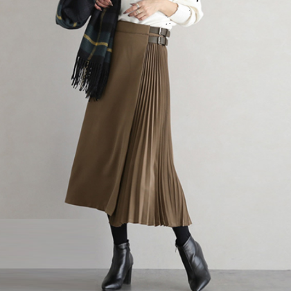 【S-XL】ギャザー切り替えファッションハイウエスト通勤プリーツスカート