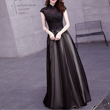 XS-3XLファッションロングスタンドネックジッパー切り替え韓国系ドレス
