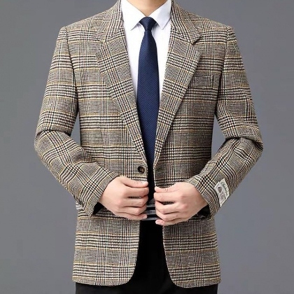 S-XL多色展開長袖チェック柄ボタン折り襟スーツジャケット